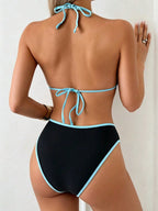 Swim Vcay Conjunto de Maiô Bikini Feminino, Tecido Especial com Design de Alça, Amarração e Costas Abertas, 2 Peças Conjunto de Praia para Férias de Verão
