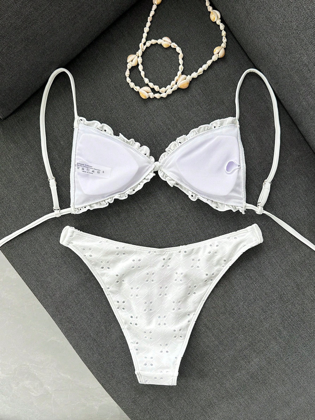 Swim Mod Conjunto de Maiô Bikini de 2 Peças com Tecido Texturizado, Babado, Laço na Frente, Cordão na Cintura, Fofo, Doce, Fashion, Animado para Festa