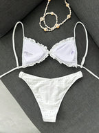 Swim Mod Conjunto de Maiô Bikini de 2 Peças com Tecido Texturizado, Babado, Laço na Frente, Cordão na Cintura, Fofo, Doce, Fashion, Animado para Festa