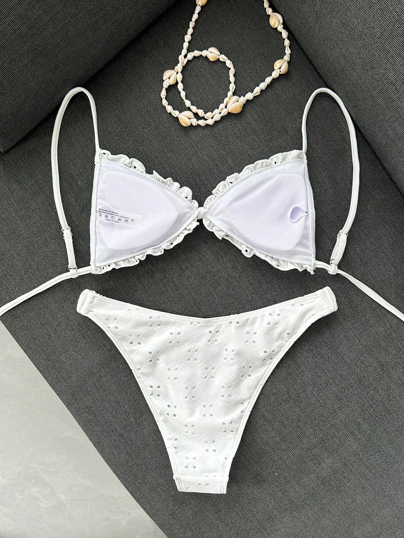 Swim Mod Conjunto de Maiô Bikini de 2 Peças com Tecido Texturizado, Babado, Laço na Frente, Cordão na Cintura, Fofo, Doce, Fashion, Animado para Festa