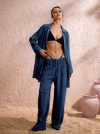 Swim Chiccia Calça Cobre-Tudo de Perna Larga com Cordão na Cintura em Chiffon Sólido de Verão para Mulheres, Praia