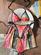 Swim Vcay 3 peças/Conjunto Capa de Crochê de Estilo Boêmio para Maiô Bikini, Saída de Praia