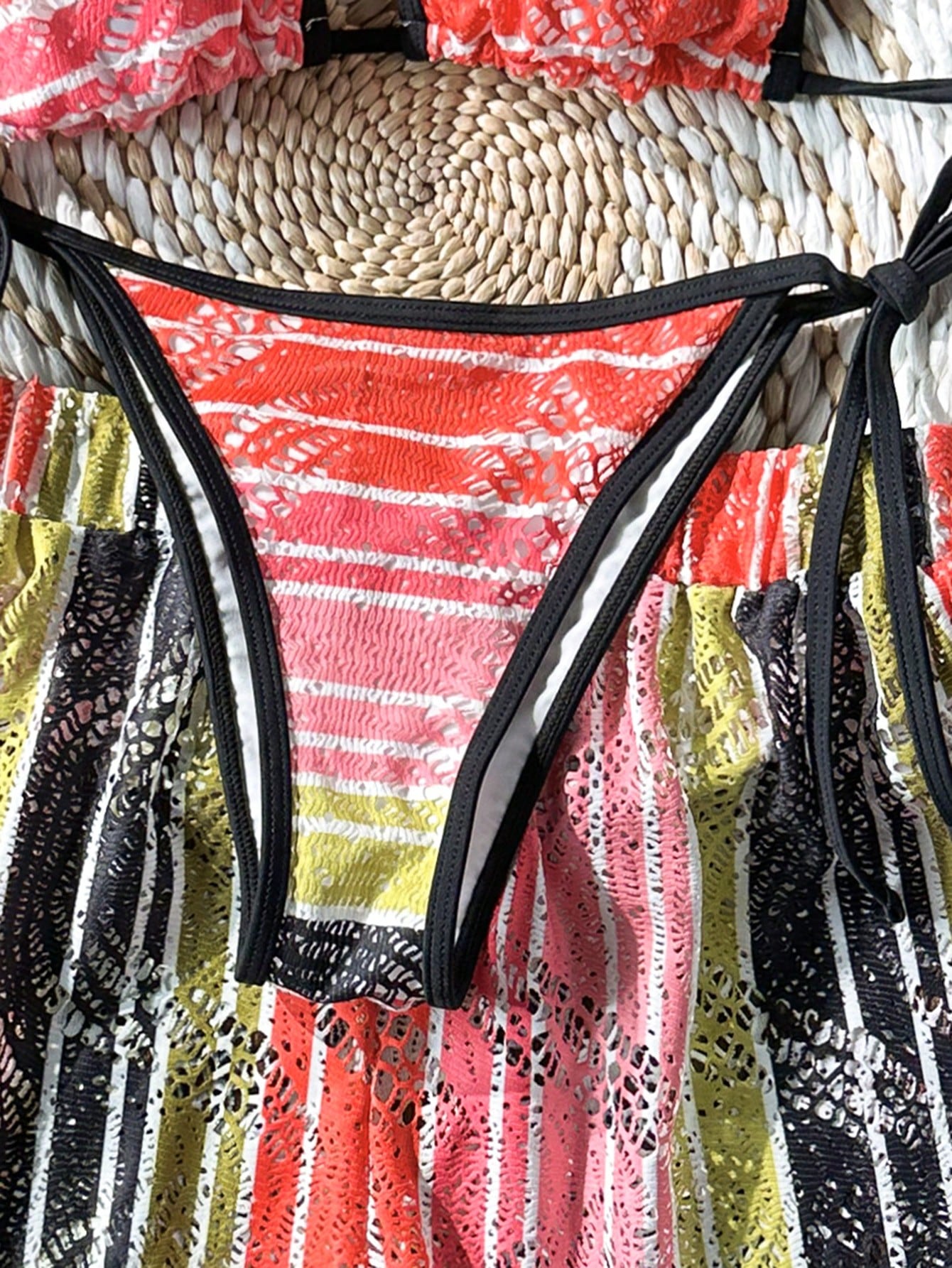 Swim Vcay 3 peças/Conjunto Capa de Crochê de Estilo Boêmio para Maiô Bikini, Saída de Praia