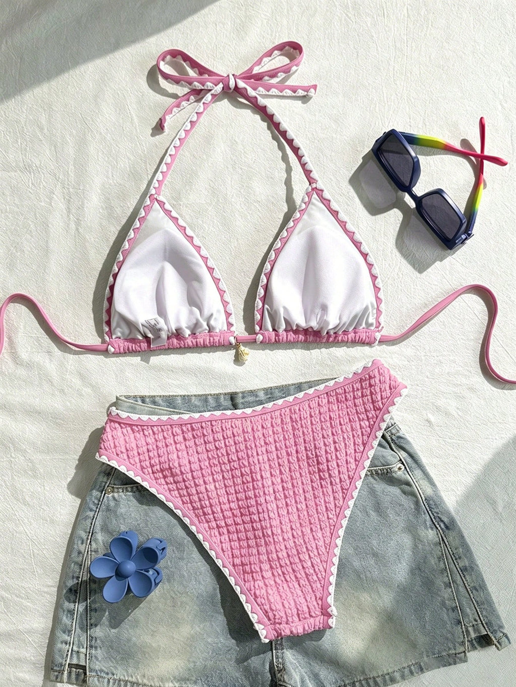 Swim Vcay Conjunto de Maiô Bikini Feminino, Tecido Especial com Design de Alça, Amarração e Costas Abertas, 2 Peças Conjunto de Praia para Férias de Verão