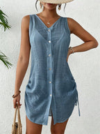 SHEIN Swim Vestido Kimono Feminino de Cor Sólida, Decote em V, Monopeito, Sem Mangas