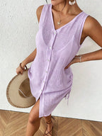 SHEIN Swim Vestido Kimono Feminino de Cor Sólida, Decote em V, Monopeito, Sem Mangas