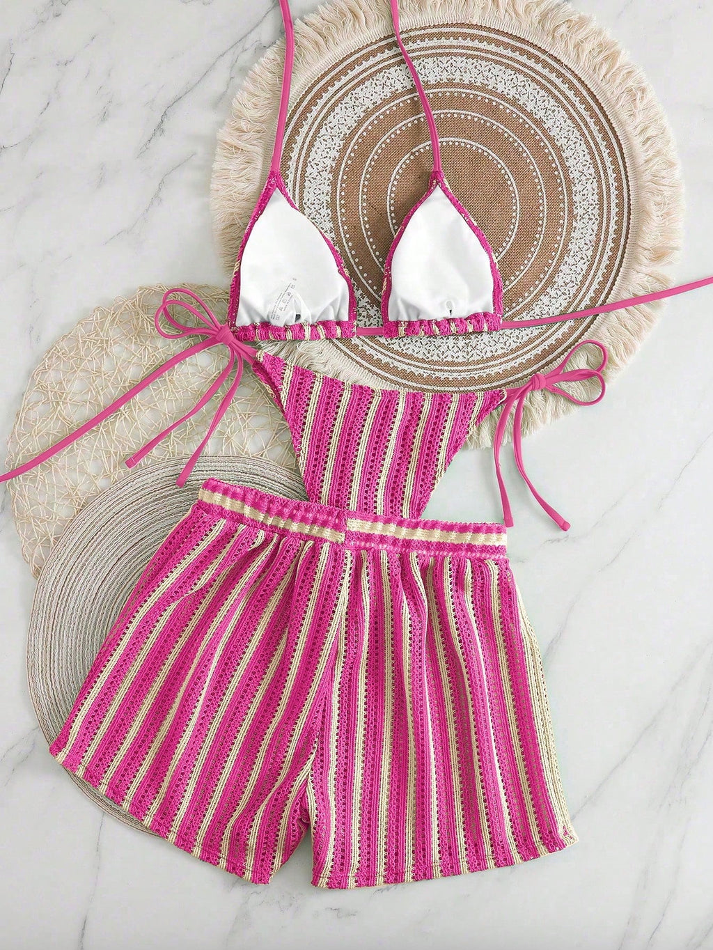 Swim Vcay 3 peças/Conjunto Capa de Crochê de Estilo Boêmio para Maiô Bikini, Saída de Praia