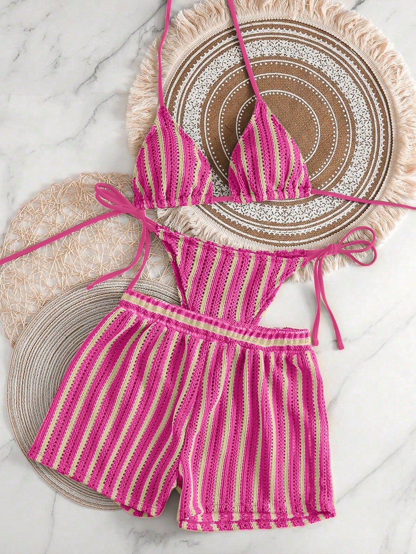 Swim Vcay 3 peças/Conjunto Capa de Crochê de Estilo Boêmio para Maiô Bikini, Saída de Praia
