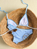 Swim Vcay Conjunto de Maiô Bikini Feminino, Tecido Especial com Design de Alça, Amarração e Costas Abertas, 2 Peças Conjunto de Praia para Férias de Verão