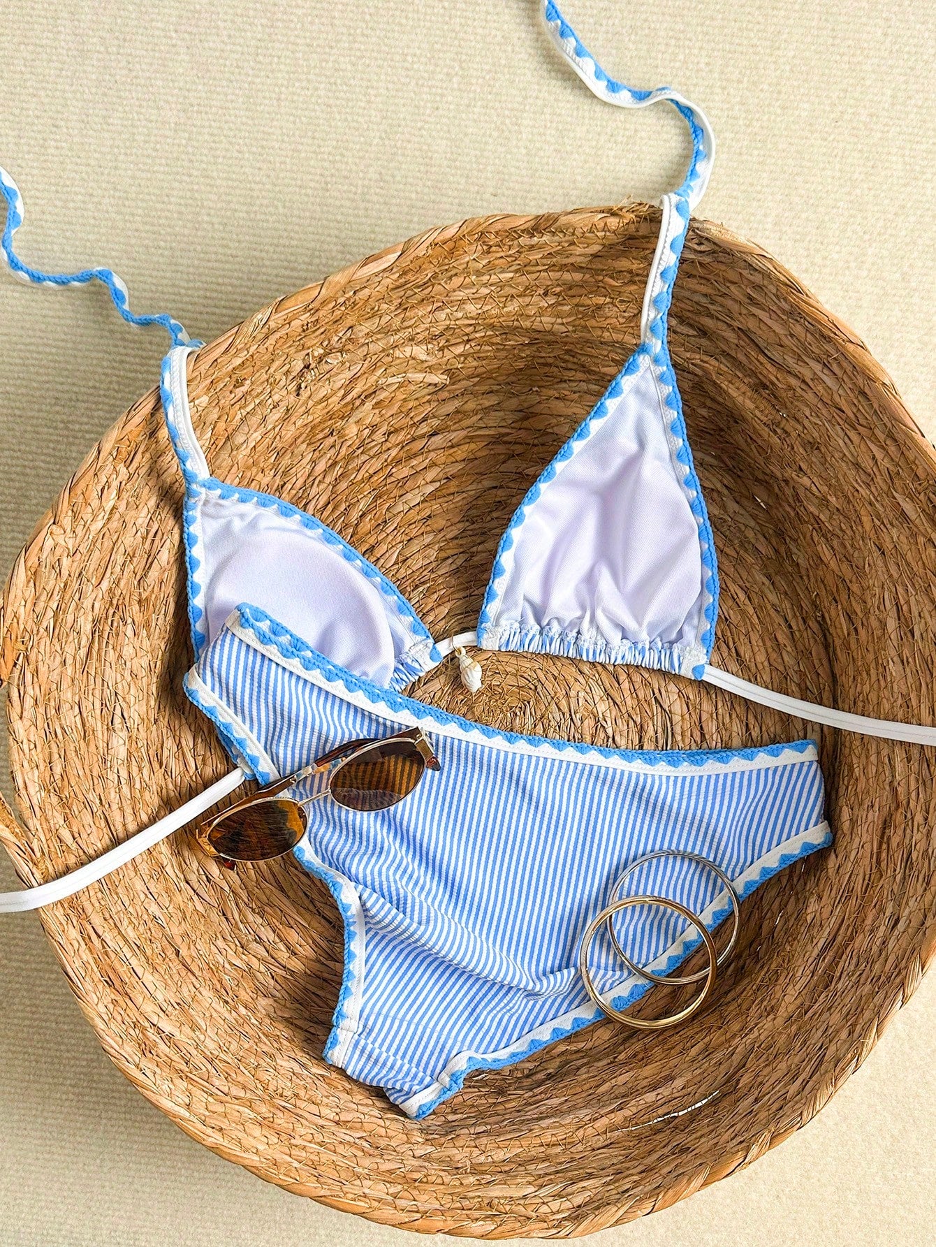 Swim Vcay Conjunto de Maiô Bikini Feminino, Tecido Especial com Design de Alça, Amarração e Costas Abertas, 2 Peças Conjunto de Praia para Férias de Verão