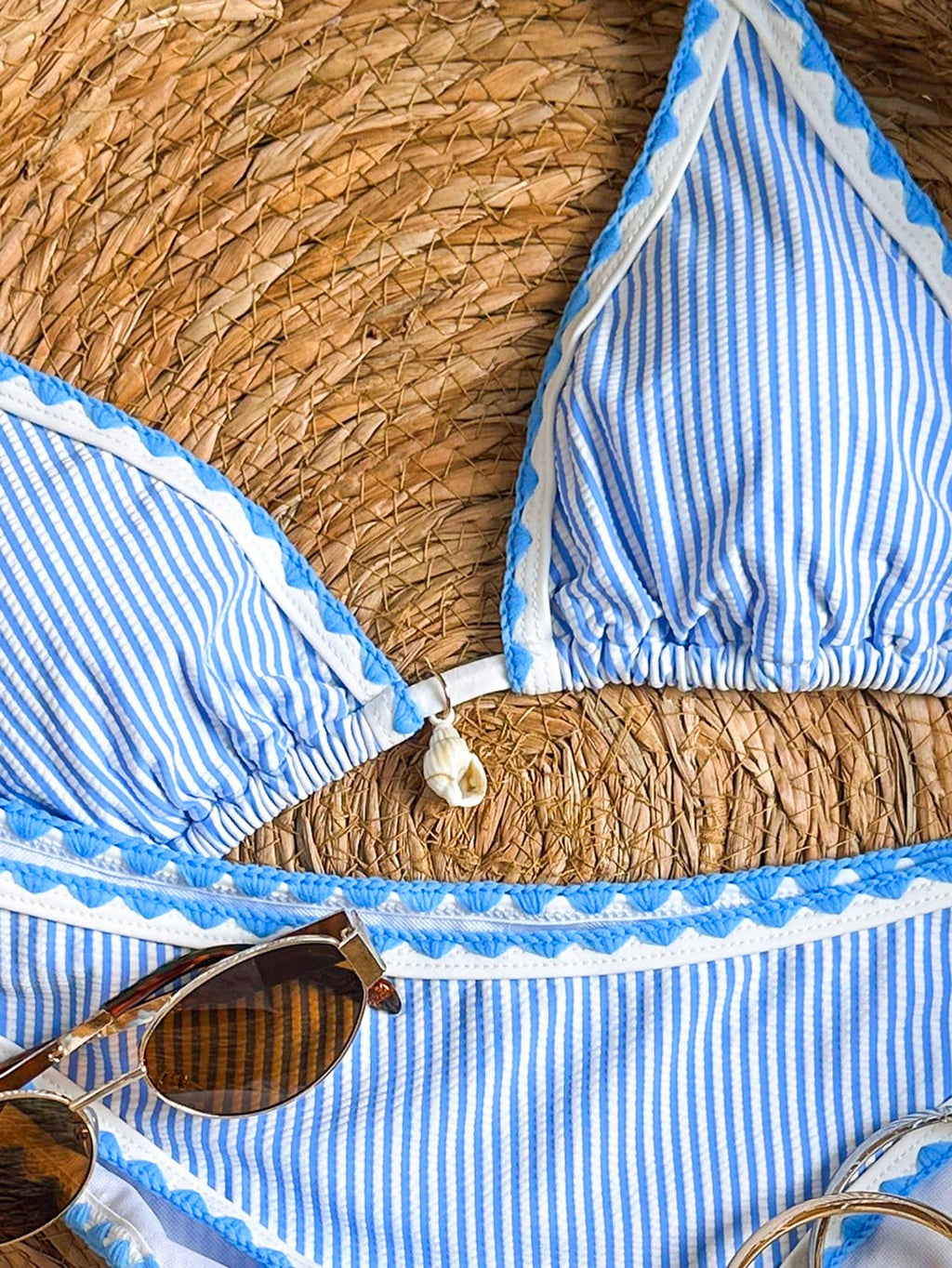 Swim Vcay Conjunto de Maiô Bikini Feminino, Tecido Especial com Design de Alça, Amarração e Costas Abertas, 2 Peças Conjunto de Praia para Férias de Verão