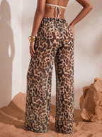 Swim Chiccia Calça Cobre-Tudo de Perna Larga com Cordão na Cintura em Chiffon Sólido de Verão para Mulheres, Praia