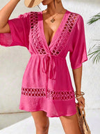 SHEIN Swim Capa Casual com Decote em V Profundo Preto Feminina, Primavera/Verão