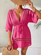 SHEIN Swim Capa Casual com Decote em V Profundo Preto Feminina, Primavera/Verão