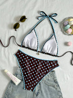 Swim Vcay Conjunto de Maiô Bikini Feminino, Tecido Especial com Design de Alça, Amarração e Costas Abertas, 2 Peças Conjunto de Praia para Férias de Verão