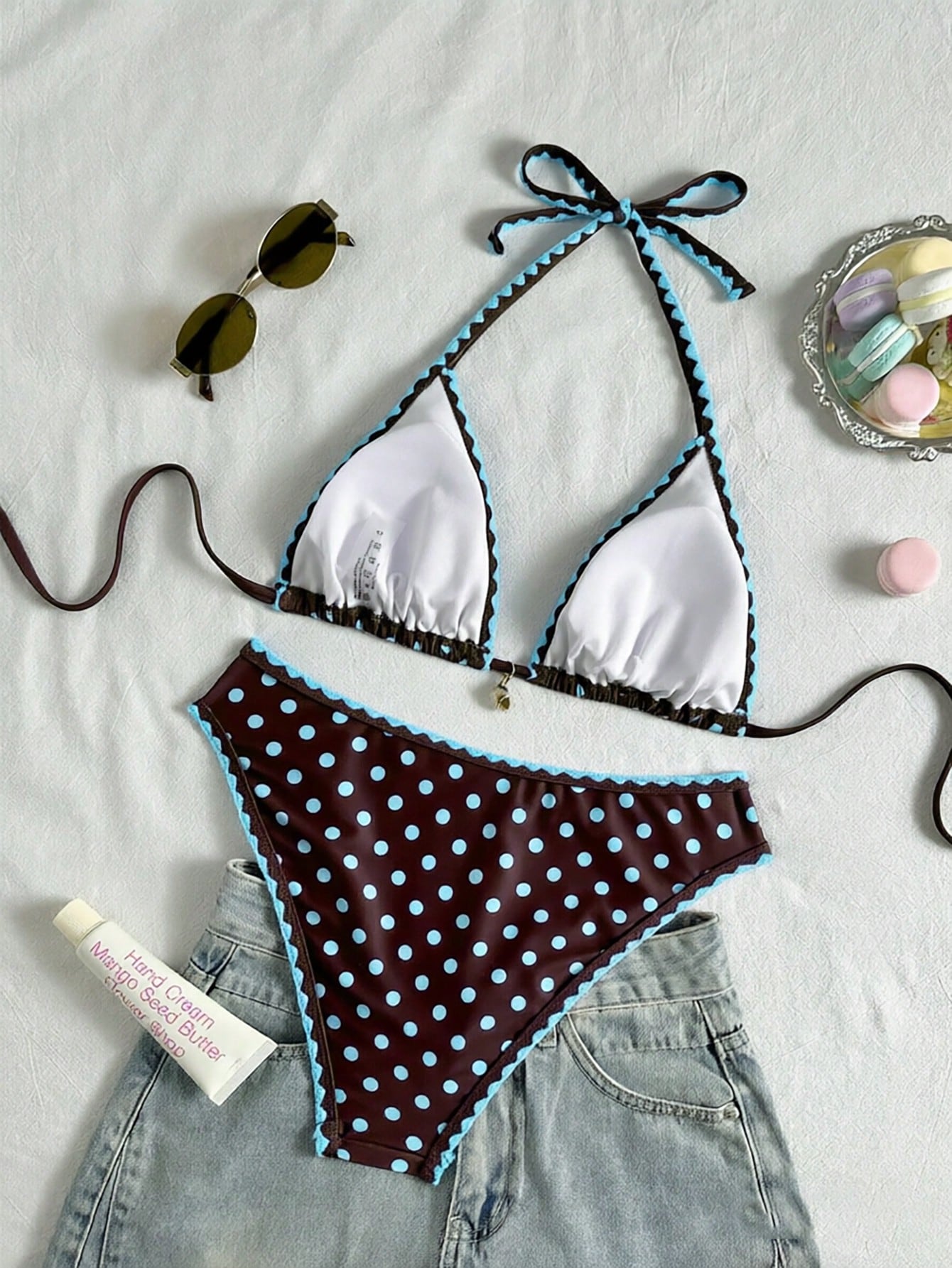 Swim Vcay Conjunto de Maiô Bikini Feminino, Tecido Especial com Design de Alça, Amarração e Costas Abertas, 2 Peças Conjunto de Praia para Férias de Verão