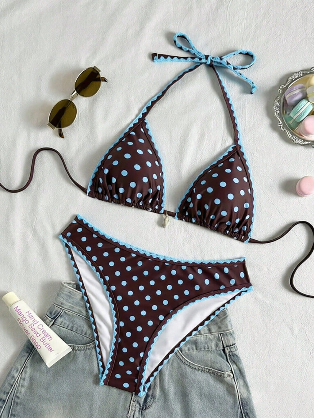 Swim Vcay Conjunto de Maiô Bikini Feminino, Tecido Especial com Design de Alça, Amarração e Costas Abertas, 2 Peças Conjunto de Praia para Férias de Verão
