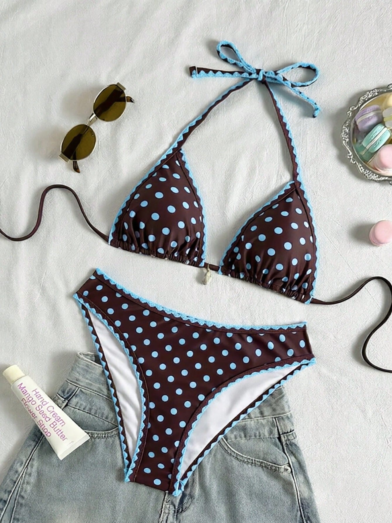 Swim Vcay Conjunto de Maiô Bikini Feminino, Tecido Especial com Design de Alça, Amarração e Costas Abertas, 2 Peças Conjunto de Praia para Férias de Verão