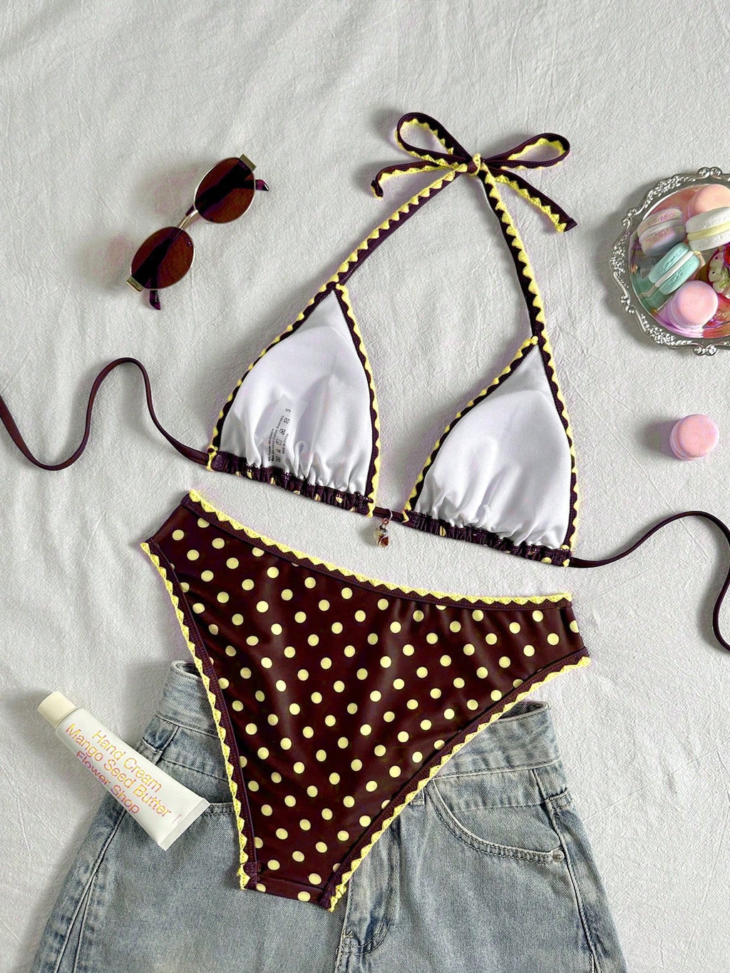Swim Vcay Conjunto de Maiô Bikini Feminino, Tecido Especial com Design de Alça, Amarração e Costas Abertas, 2 Peças Conjunto de Praia para Férias de Verão