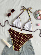 Swim Vcay Conjunto de Maiô Bikini Feminino, Tecido Especial com Design de Alça, Amarração e Costas Abertas, 2 Peças Conjunto de Praia para Férias de Verão