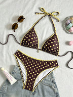 Swim Vcay Conjunto de Maiô Bikini Feminino, Tecido Especial com Design de Alça, Amarração e Costas Abertas, 2 Peças Conjunto de Praia para Férias de Verão