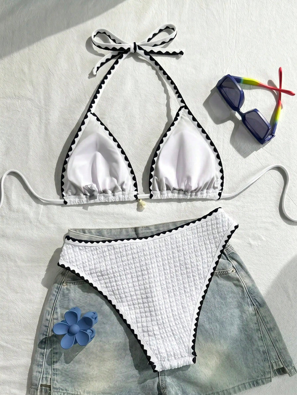 Swim Vcay Conjunto de Maiô Bikini Feminino, Tecido Especial com Design de Alça, Amarração e Costas Abertas, 2 Peças Conjunto de Praia para Férias de Verão