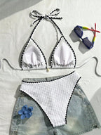Swim Vcay Conjunto de Maiô Bikini Feminino, Tecido Especial com Design de Alça, Amarração e Costas Abertas, 2 Peças Conjunto de Praia para Férias de Verão