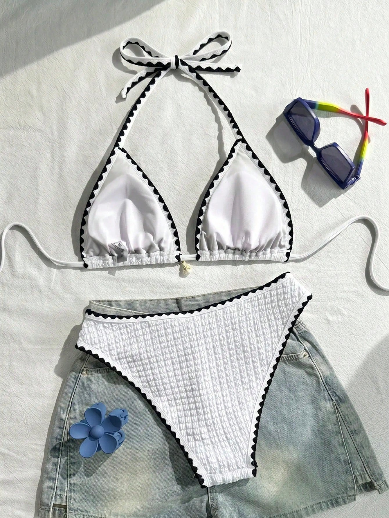 Swim Vcay Conjunto de Maiô Bikini Feminino, Tecido Especial com Design de Alça, Amarração e Costas Abertas, 2 Peças Conjunto de Praia para Férias de Verão