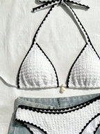 Swim Vcay Conjunto de Maiô Bikini Feminino, Tecido Especial com Design de Alça, Amarração e Costas Abertas, 2 Peças Conjunto de Praia para Férias de Verão