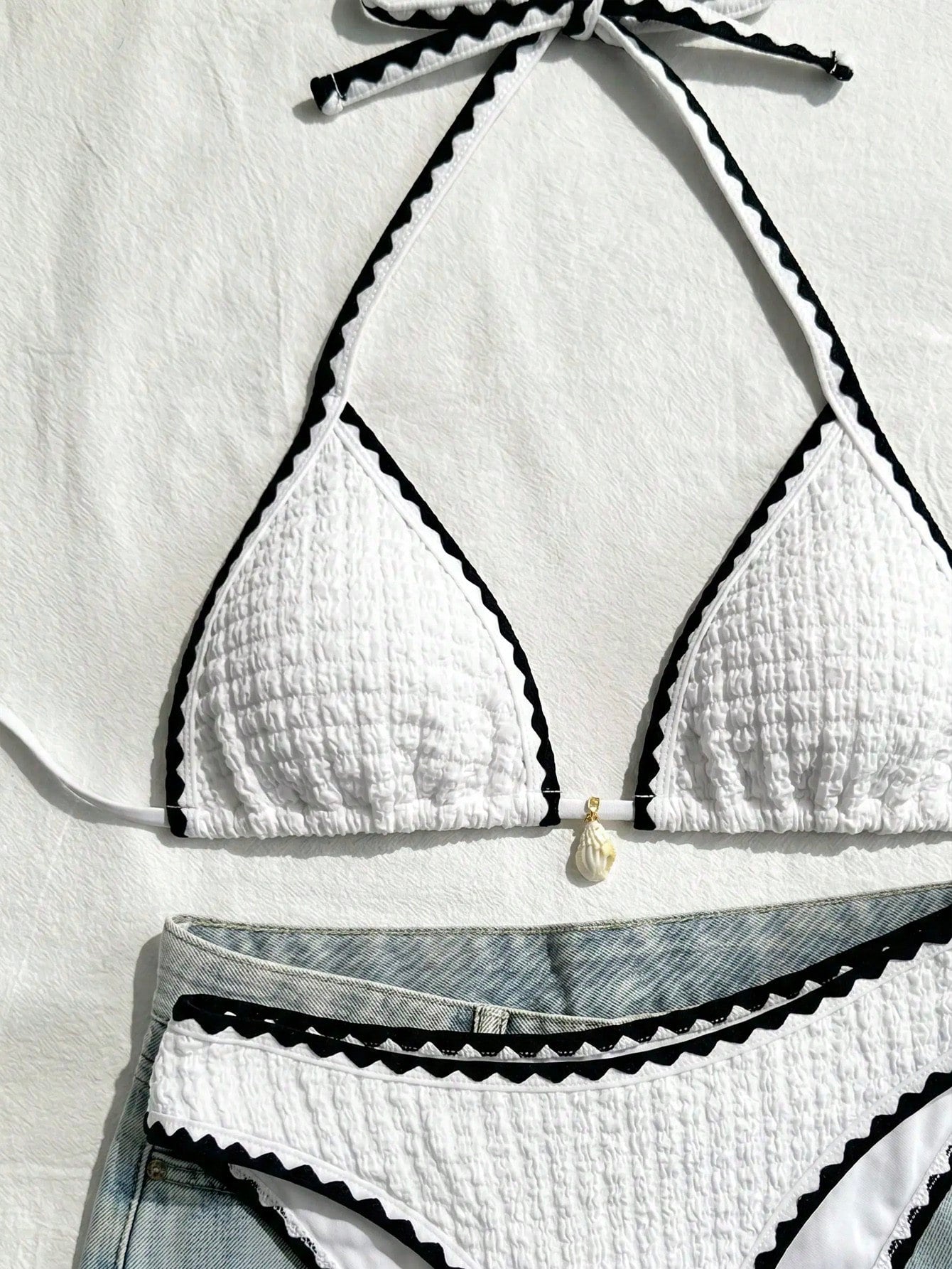Swim Vcay Conjunto de Maiô Bikini Feminino, Tecido Especial com Design de Alça, Amarração e Costas Abertas, 2 Peças Conjunto de Praia para Férias de Verão
