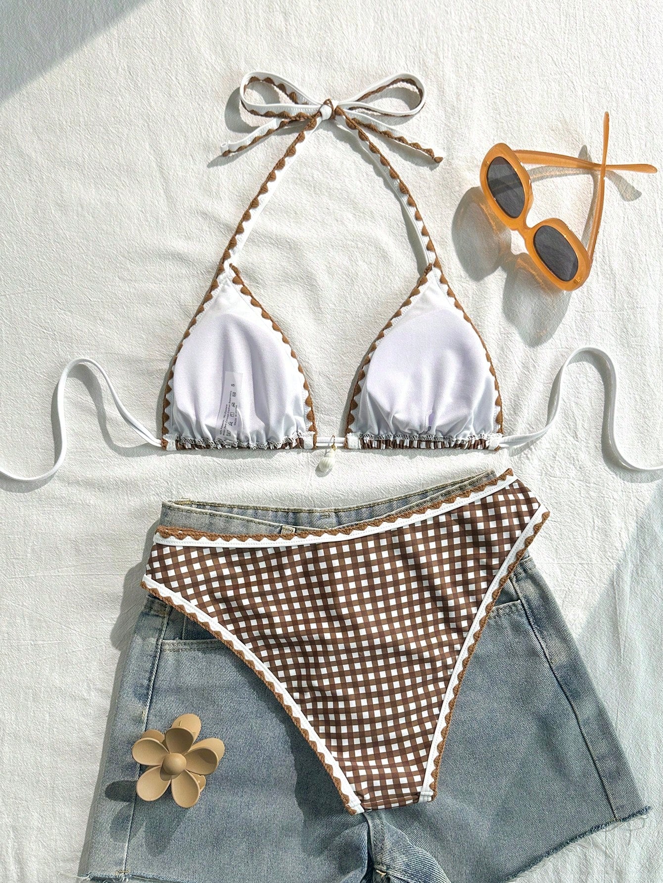 Swim Vcay Conjunto de Maiô Bikini Feminino, Tecido Especial com Design de Alça, Amarração e Costas Abertas, 2 Peças Conjunto de Praia para Férias de Verão