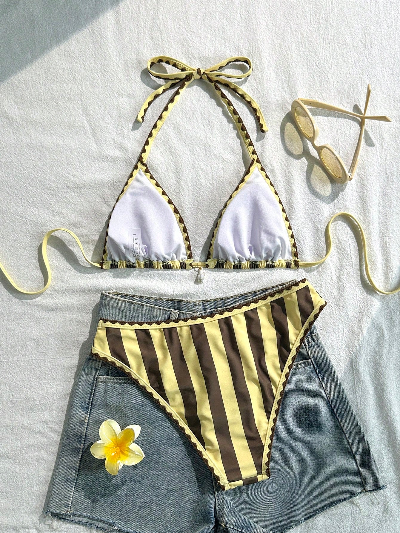 Swim Vcay Conjunto de Maiô Bikini Feminino, Tecido Especial com Design de Alça, Amarração e Costas Abertas, 2 Peças Conjunto de Praia para Férias de Verão