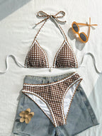 Swim Vcay Conjunto de Maiô Bikini Feminino, Tecido Especial com Design de Alça, Amarração e Costas Abertas, 2 Peças Conjunto de Praia para Férias de Verão