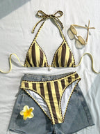Swim Vcay Conjunto de Maiô Bikini Feminino, Tecido Especial com Design de Alça, Amarração e Costas Abertas, 2 Peças Conjunto de Praia para Férias de Verão