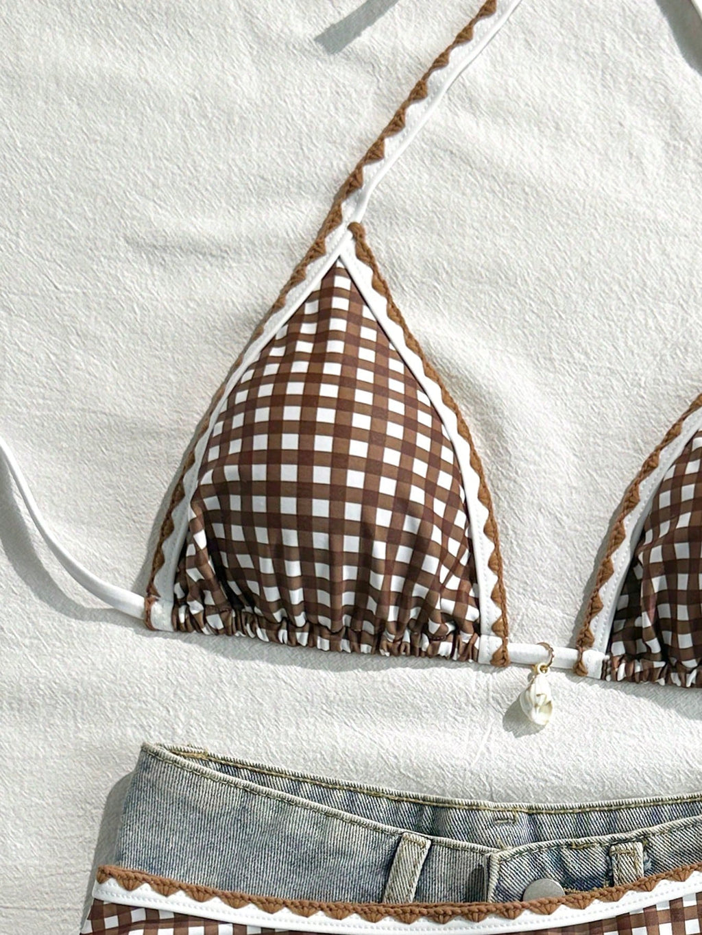 Swim Vcay Conjunto de Maiô Bikini Feminino, Tecido Especial com Design de Alça, Amarração e Costas Abertas, 2 Peças Conjunto de Praia para Férias de Verão
