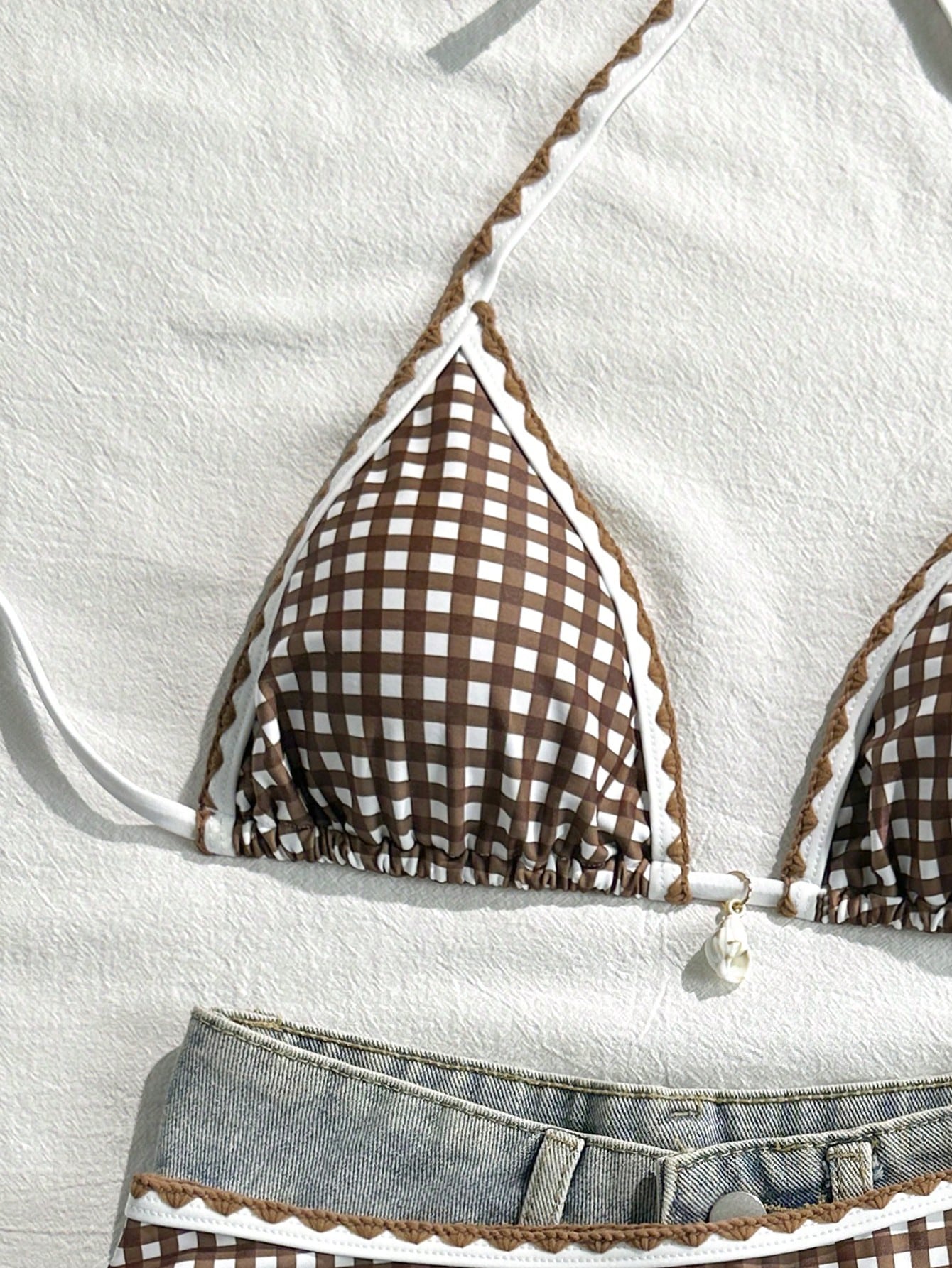 Swim Vcay Conjunto de Maiô Bikini Feminino, Tecido Especial com Design de Alça, Amarração e Costas Abertas, 2 Peças Conjunto de Praia para Férias de Verão