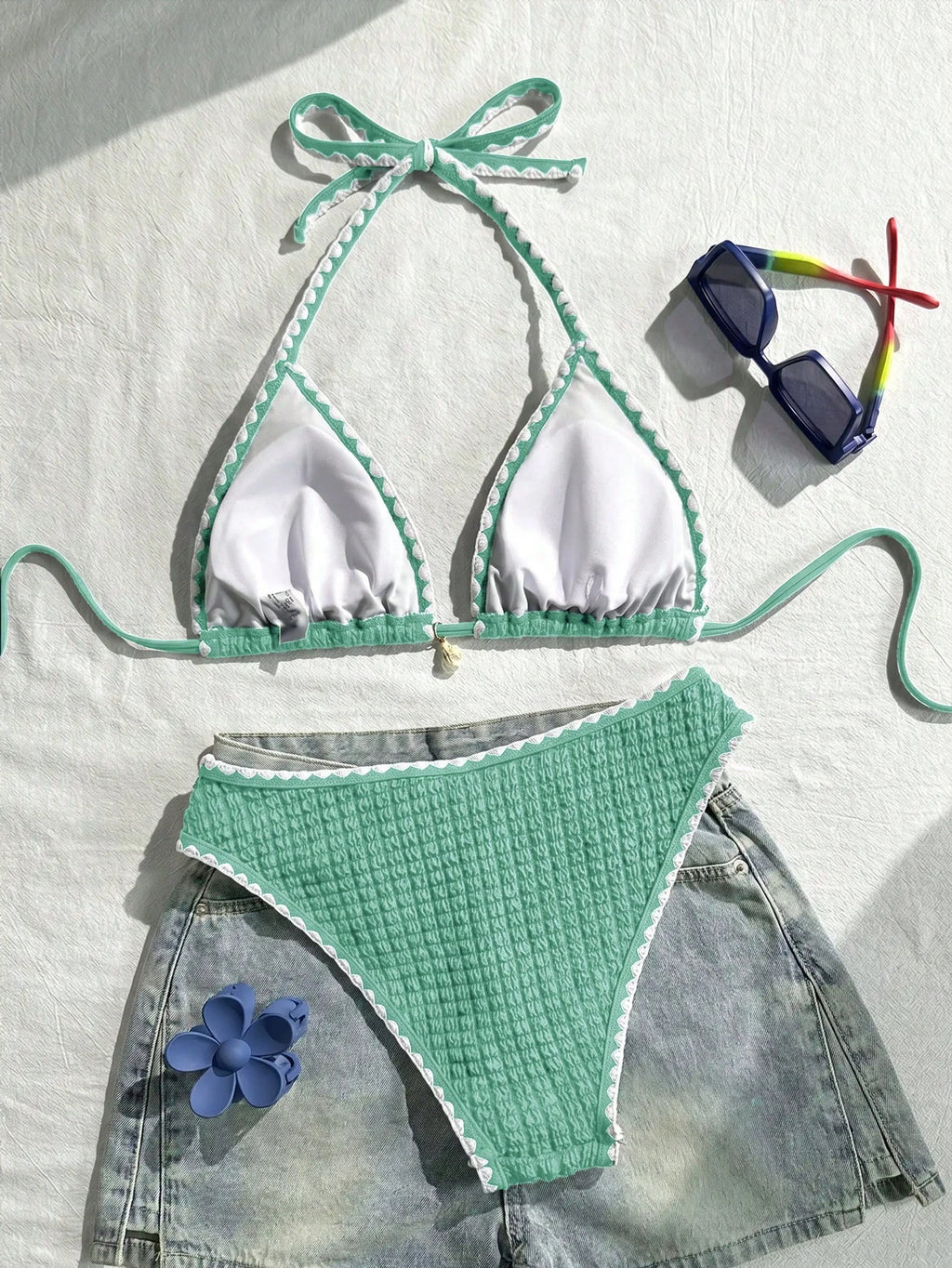 Swim Vcay Conjunto de Maiô Bikini Feminino, Tecido Especial com Design de Alça, Amarração e Costas Abertas, 2 Peças Conjunto de Praia para Férias de Verão