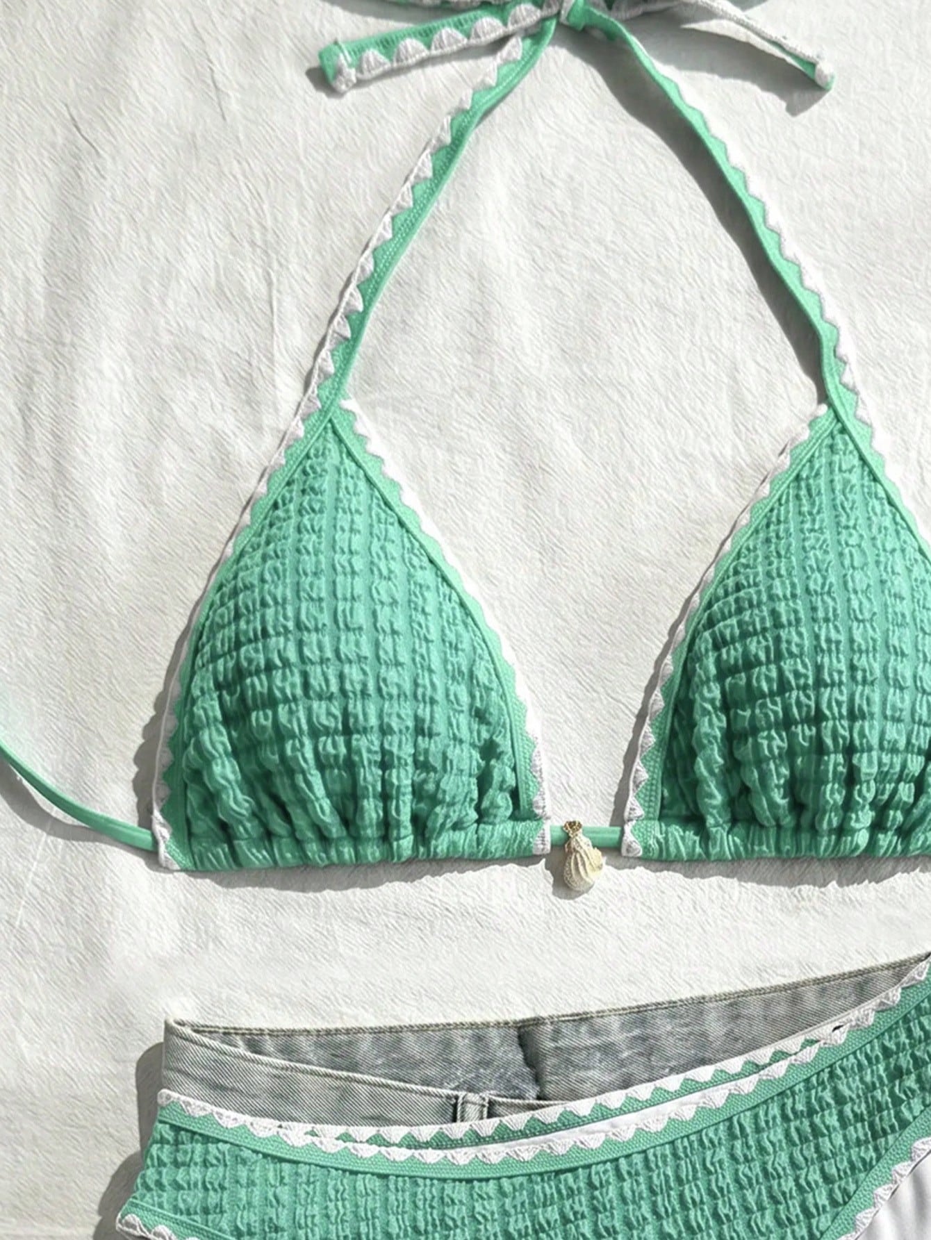 Swim Vcay Conjunto de Maiô Bikini Feminino, Tecido Especial com Design de Alça, Amarração e Costas Abertas, 2 Peças Conjunto de Praia para Férias de Verão