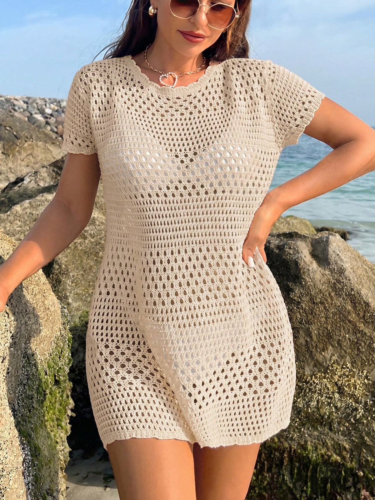 Swim Vcay Roupas de Verão para Mulheres, Vestimenta de Verão Fashionable de Cor Sólida com Recorte Vazado para Mulheres, Estilo de Férias de Verão