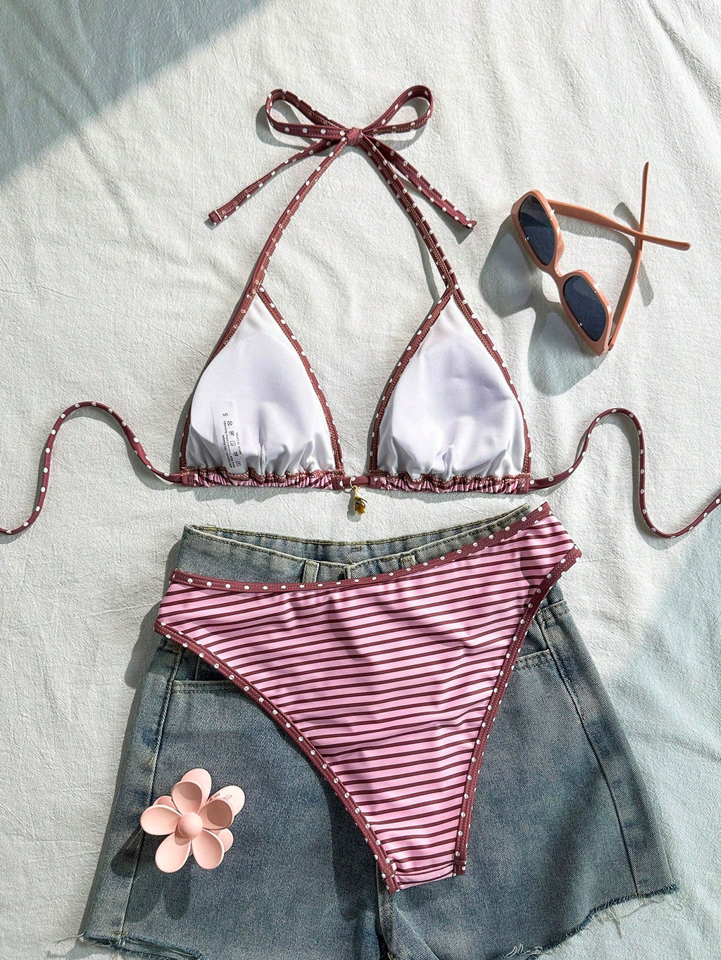 Swim Vcay Conjunto de Maiô Bikini Feminino, Tecido Especial com Design de Alça, Amarração e Costas Abertas, 2 Peças Conjunto de Praia para Férias de Verão