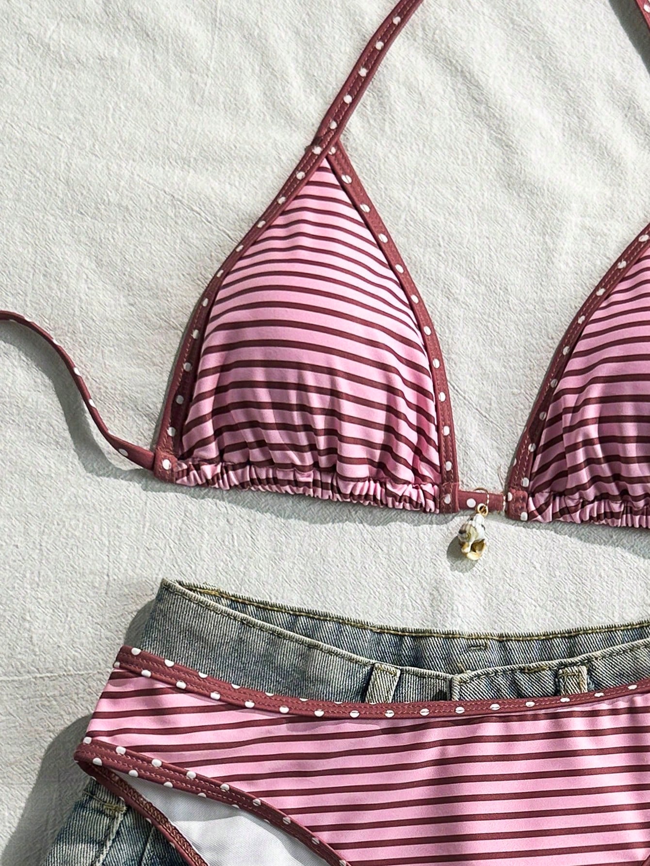 Swim Vcay Conjunto de Maiô Bikini Feminino, Tecido Especial com Design de Alça, Amarração e Costas Abertas, 2 Peças Conjunto de Praia para Férias de Verão