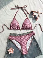 Swim Vcay Conjunto de Maiô Bikini Feminino, Tecido Especial com Design de Alça, Amarração e Costas Abertas, 2 Peças Conjunto de Praia para Férias de Verão