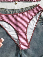Swim Vcay Conjunto de Maiô Bikini Feminino, Tecido Especial com Design de Alça, Amarração e Costas Abertas, 2 Peças Conjunto de Praia para Férias de Verão