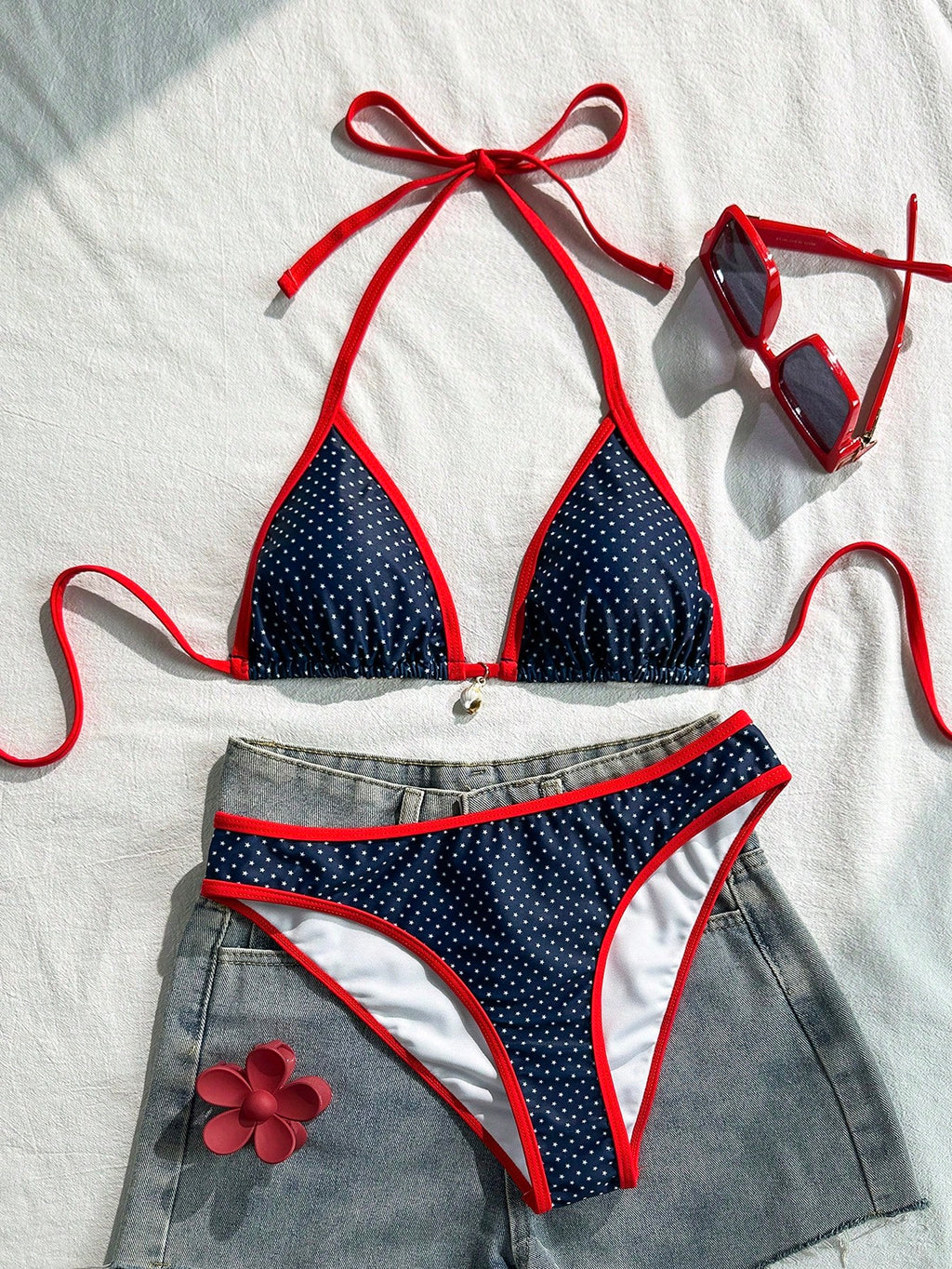 Swim Vcay Conjunto de Maiô Bikini Feminino, Tecido Especial com Design de Alça, Amarração e Costas Abertas, 2 Peças Conjunto de Praia para Férias de Verão