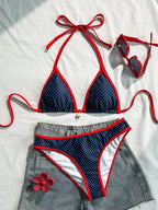 Swim Vcay Conjunto de Maiô Bikini Feminino, Tecido Especial com Design de Alça, Amarração e Costas Abertas, 2 Peças Conjunto de Praia para Férias de Verão