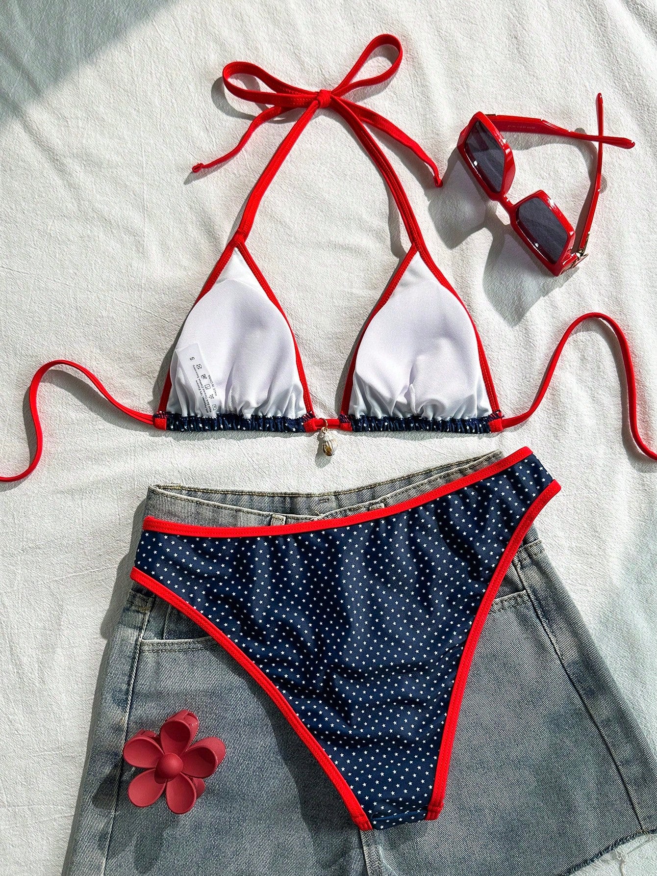 Swim Vcay Conjunto de Maiô Bikini Feminino, Tecido Especial com Design de Alça, Amarração e Costas Abertas, 2 Peças Conjunto de Praia para Férias de Verão