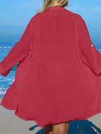 SHEIN Swim Camisa Branca Feminina com Botões de Árvore de Coco, Casual, para Férias na Praia, Kimono Cover-Up