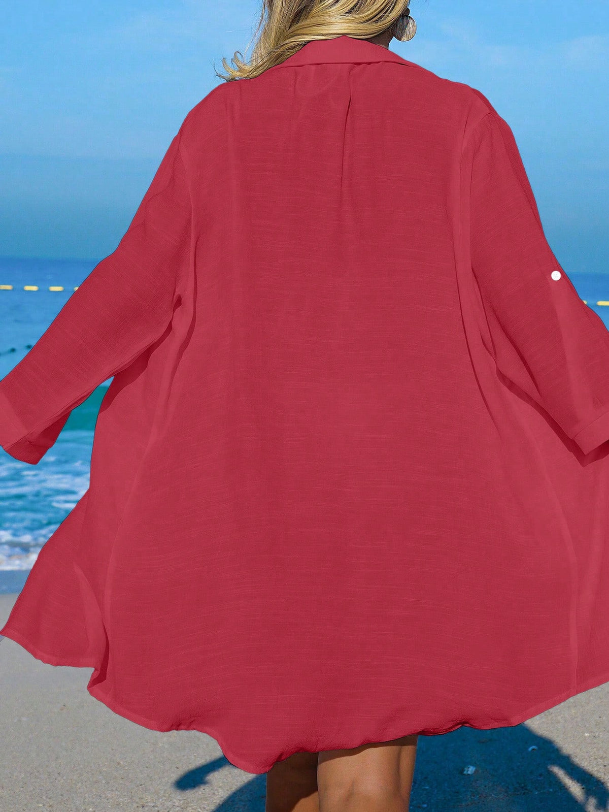 SHEIN Swim Camisa Branca Feminina com Botões de Árvore de Coco, Casual, para Férias na Praia, Kimono Cover-Up