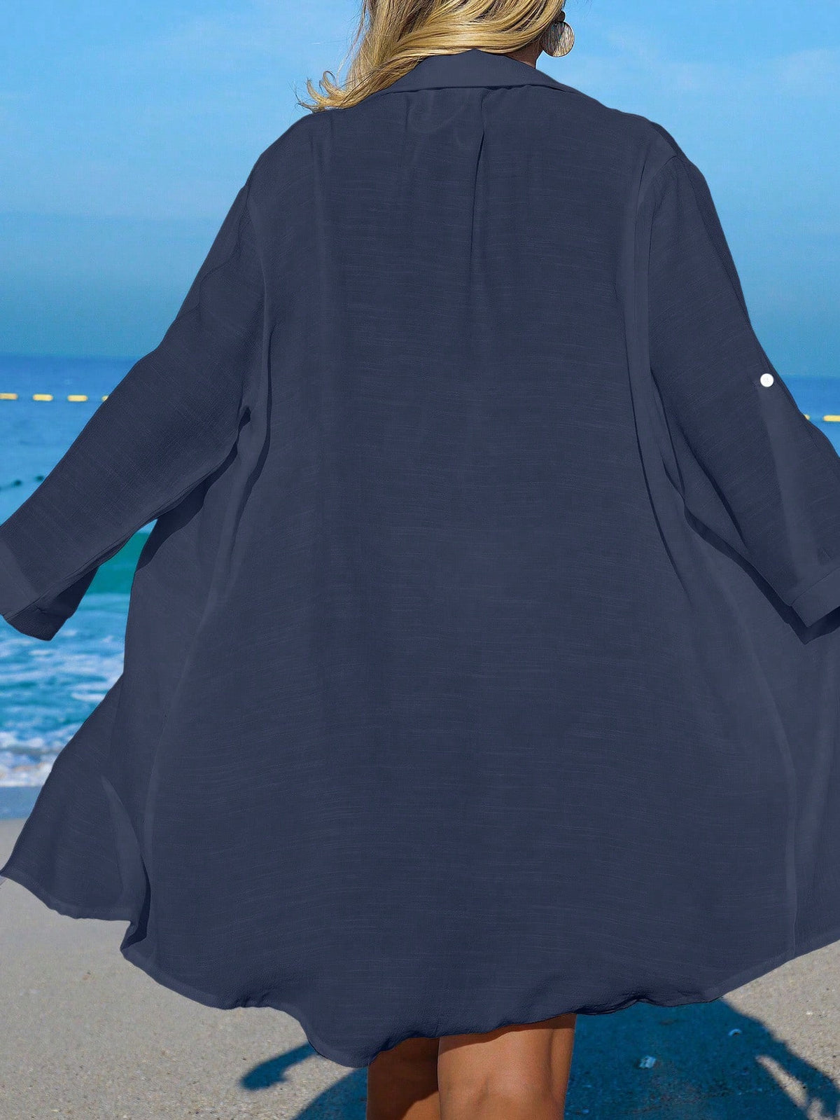 SHEIN Swim Camisa Branca Feminina com Botões de Árvore de Coco, Casual, para Férias na Praia, Kimono Cover-Up