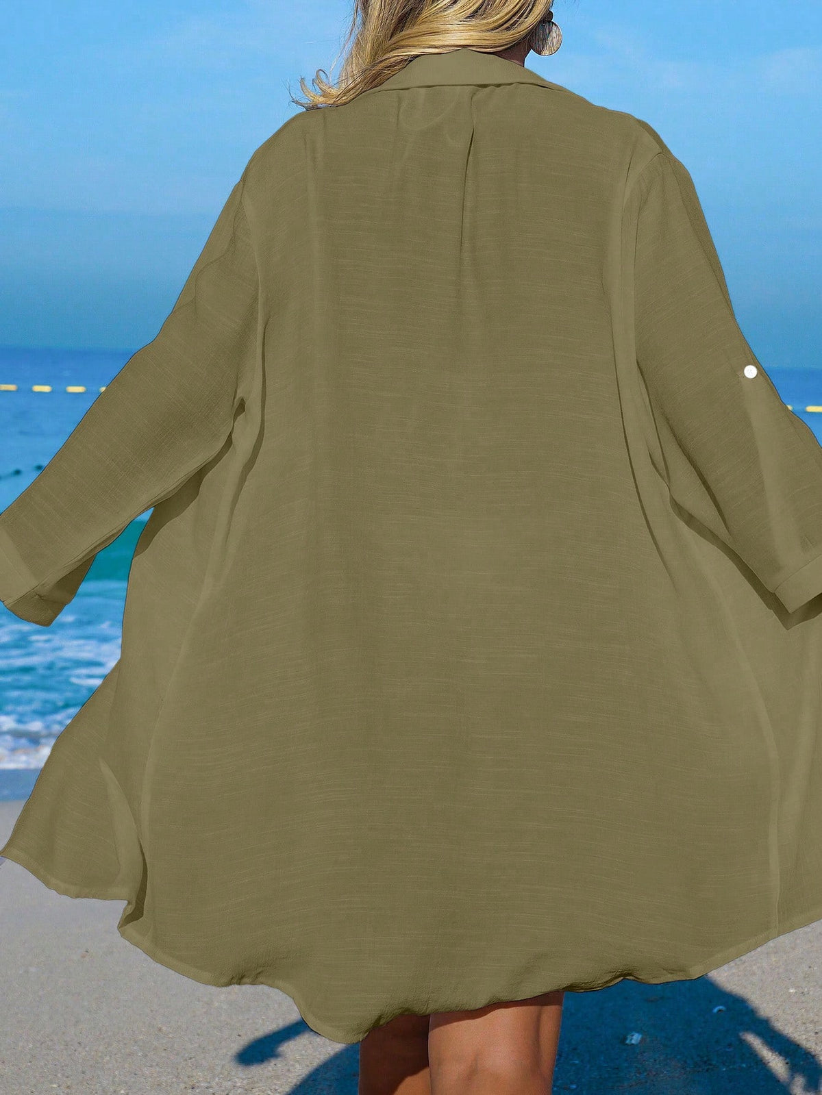 SHEIN Swim Camisa Branca Feminina com Botões de Árvore de Coco, Casual, para Férias na Praia, Kimono Cover-Up